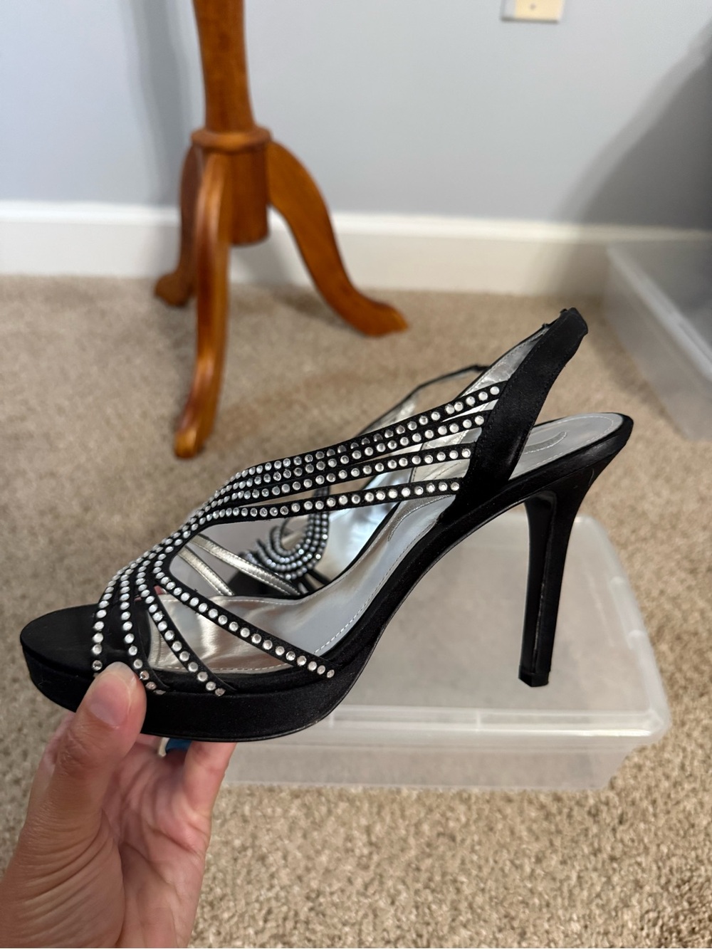 Nina Black Rhinestone Slingback Heels - Picture 4 of 7